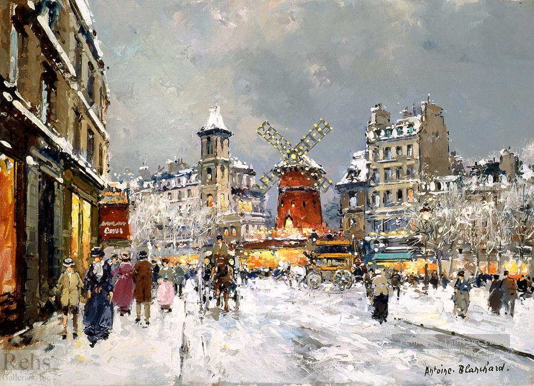 AB moulin rouge à la pigalle sous la neige Paris Peintures à l'huile